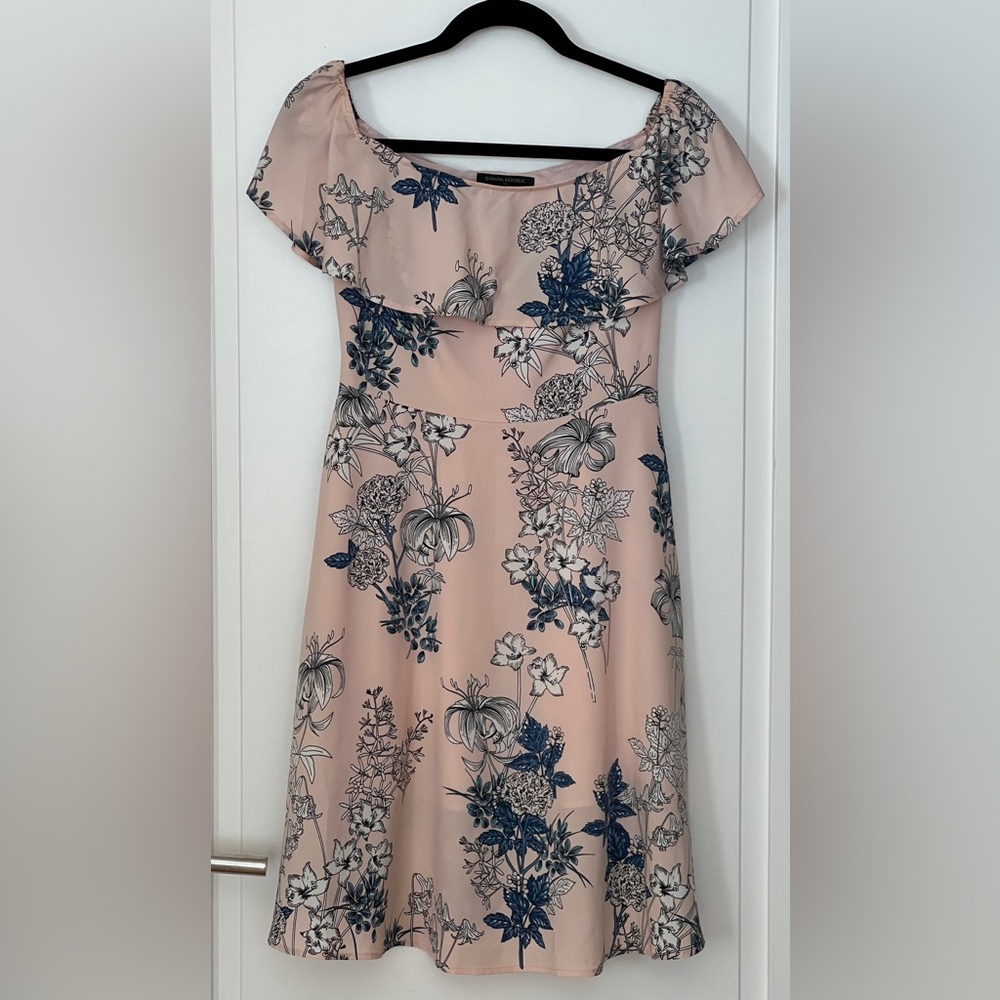 Banana Republic Blue and Pink Floral Off Shoulder Dress, Size 0